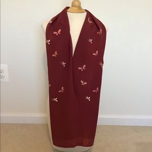 Japanese Scarf Cranberry Red Silk with embroidery